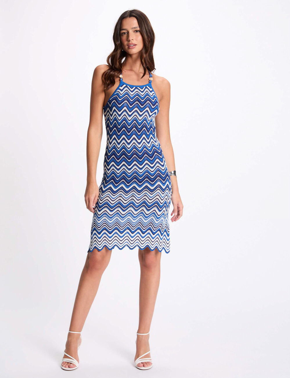 Robe tricot droite avec bijoux bleu electrique femme