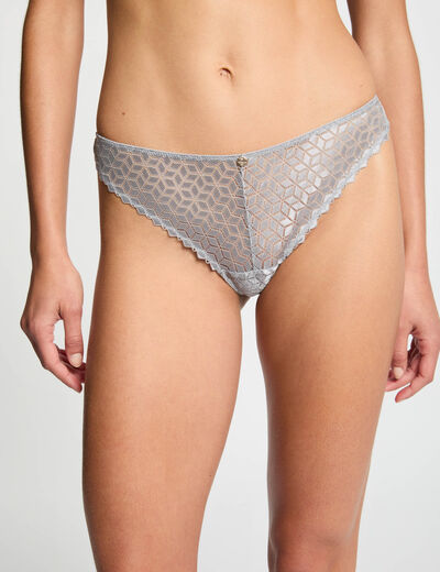 Tanga en dentelle couleur argent femme
