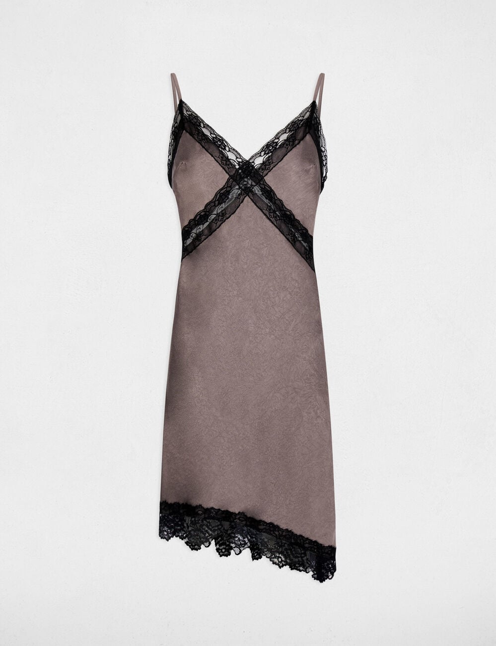 Robe asym&eacute;trique satin&eacute;e taupe femme