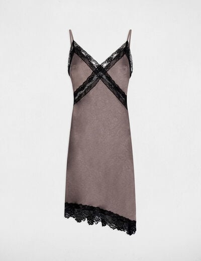 Robe asym&eacute;trique satin&eacute;e taupe femme