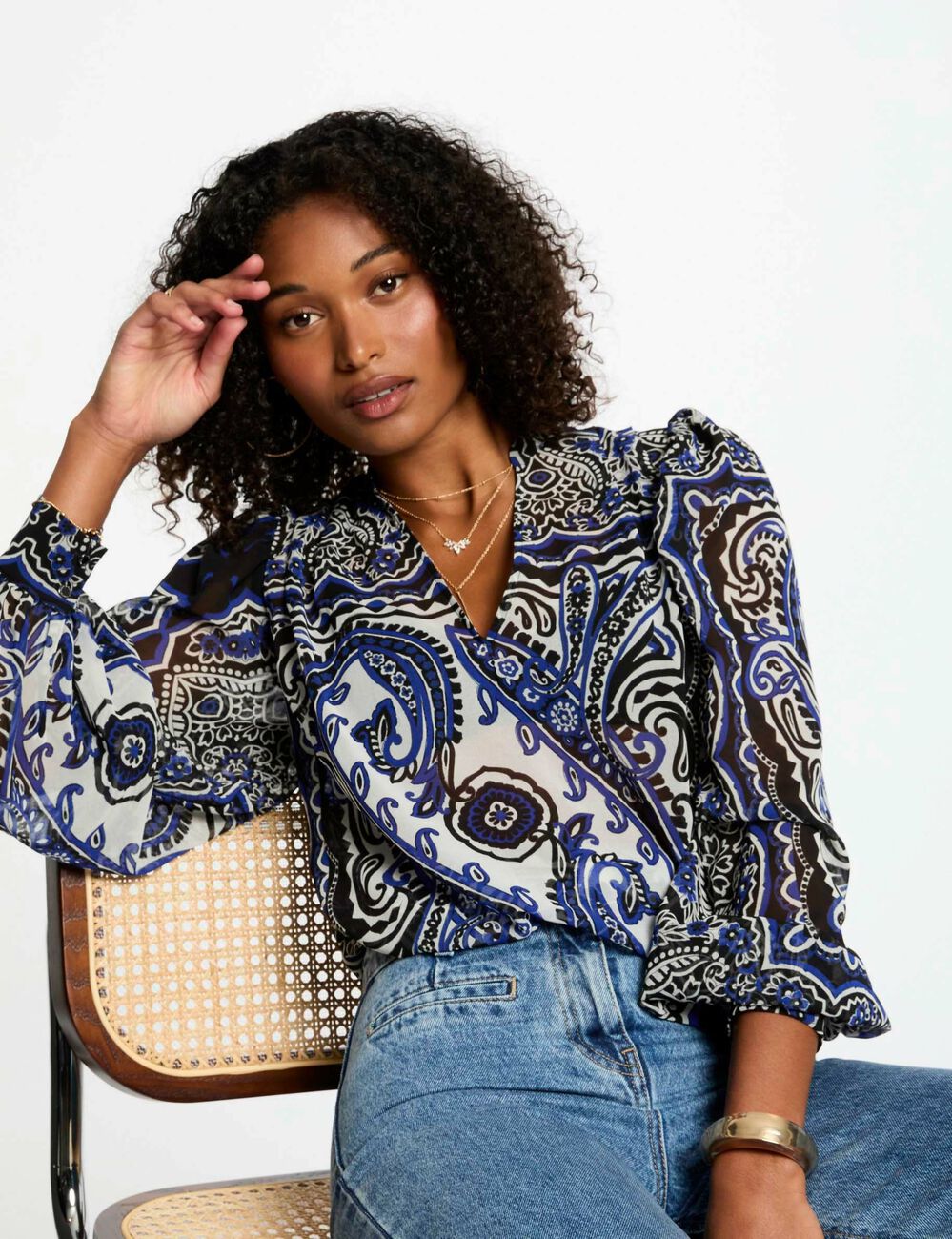 Blouse met lange mouwen meerkleurig vrouw