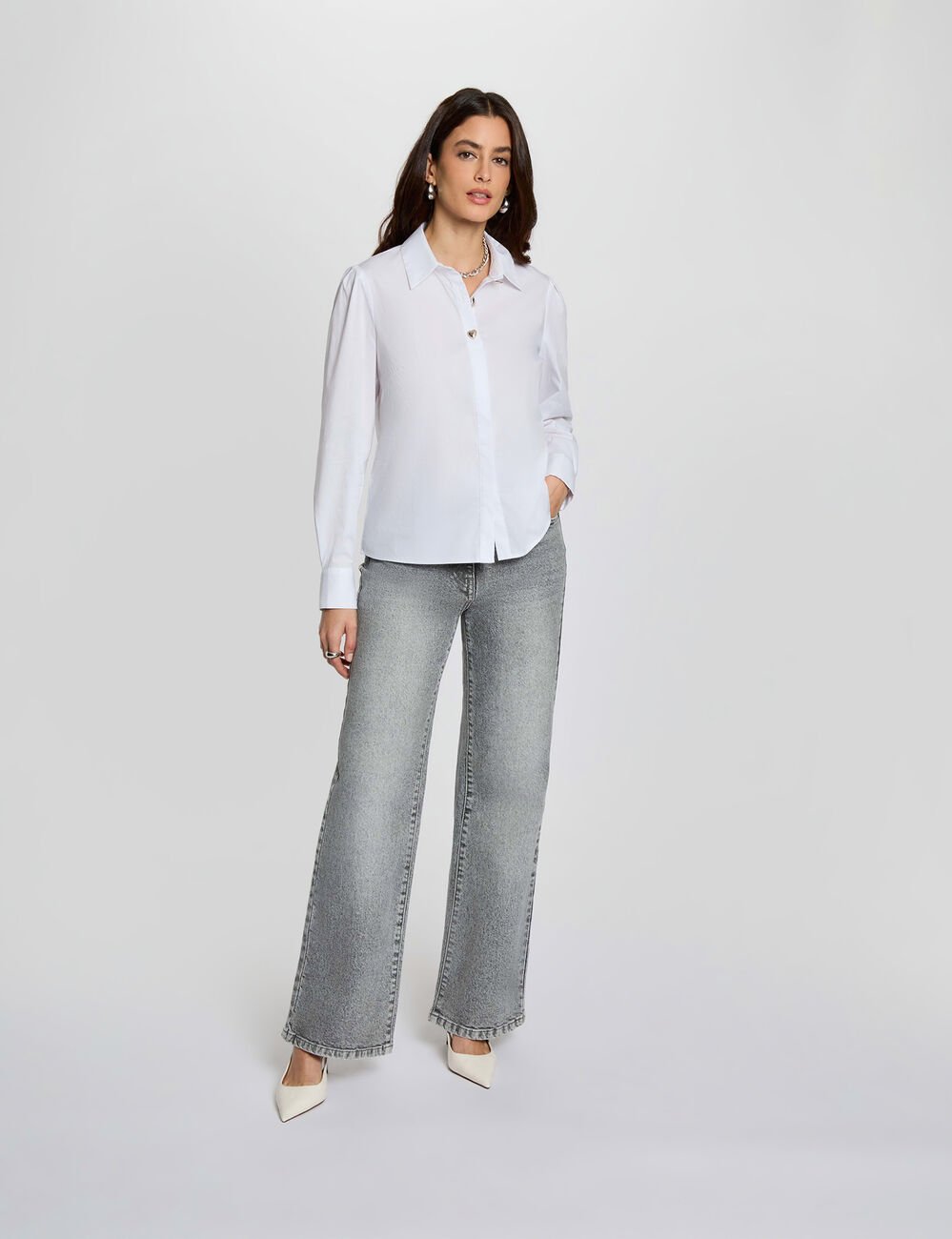 Chemise droite col &agrave; revers blanc femme