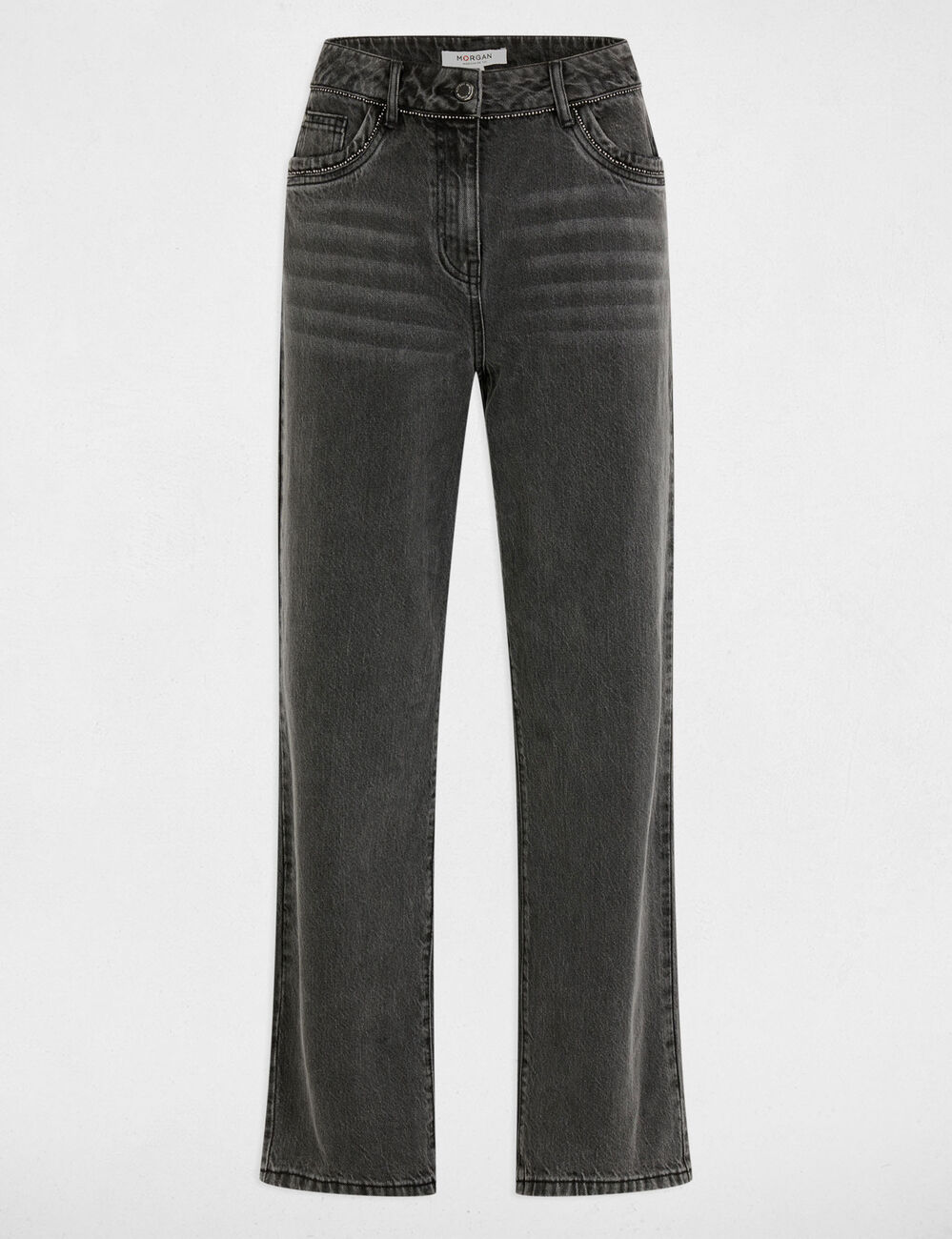 Mom jeans met strass details gris clair vrouw
