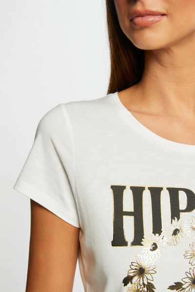 T-shirt met korte mouwen en opschrift ecru vrouw