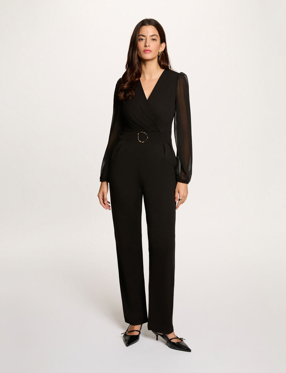 Overslag jumpsuit zwart vrouw