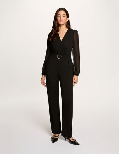 Overslag jumpsuit zwart vrouw