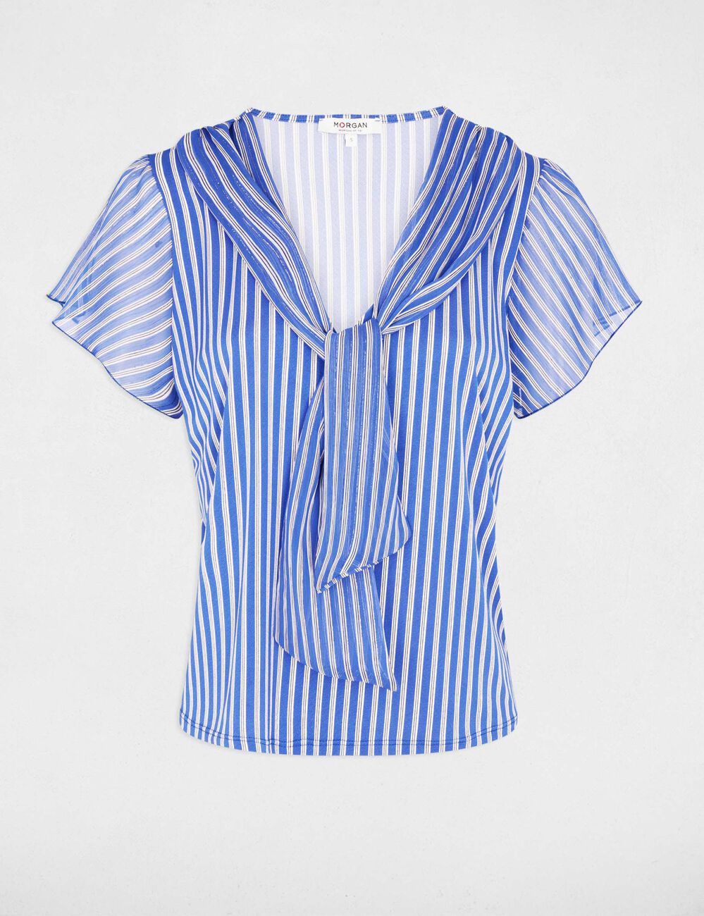T-shirt met lavalli&egrave;rekraag helder wit vrouw