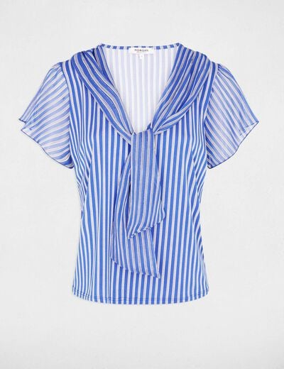 T-shirt met lavalli&egrave;rekraag helder wit vrouw