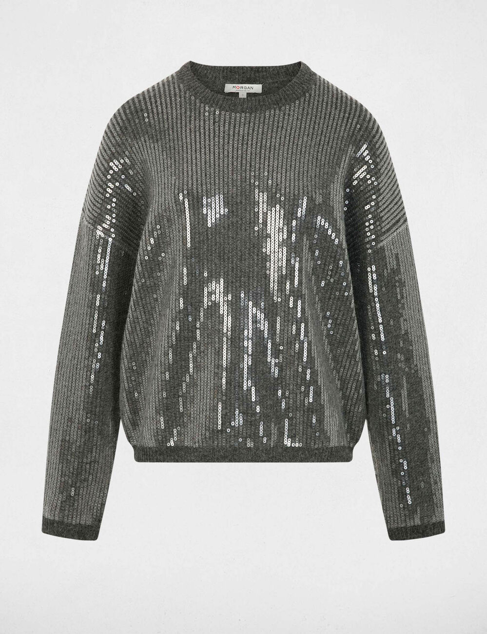 pull sequins col rond gris fonce femme Pull sequins col rond gris foncé femme