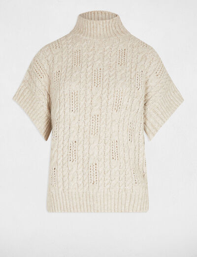 Korte trui met opstaande kraag beige vrouw