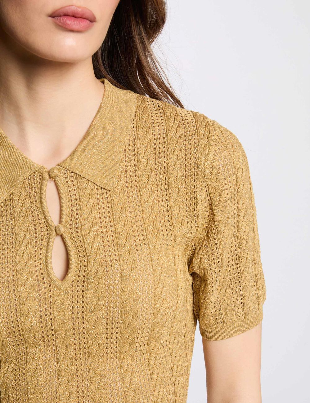Pull col polo jaune moutarde femme
