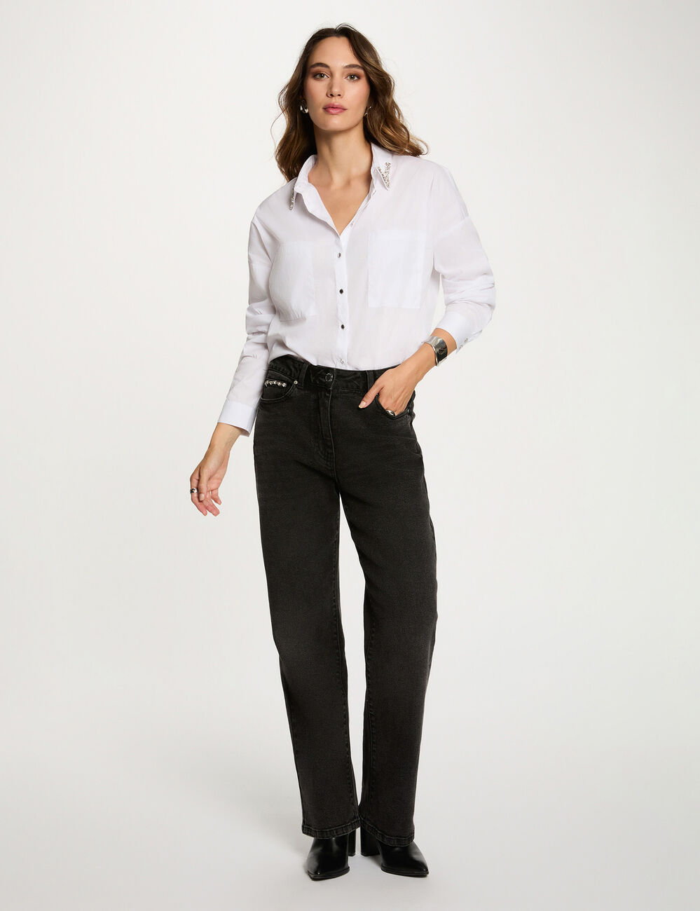 Chemise oversize strass blanc femme