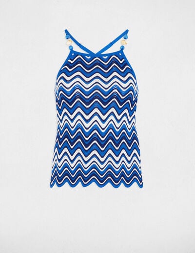 Top en maille imprim&eacute; bleu electrique femme