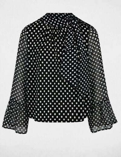 T-shirt voile col lavallière noir femme