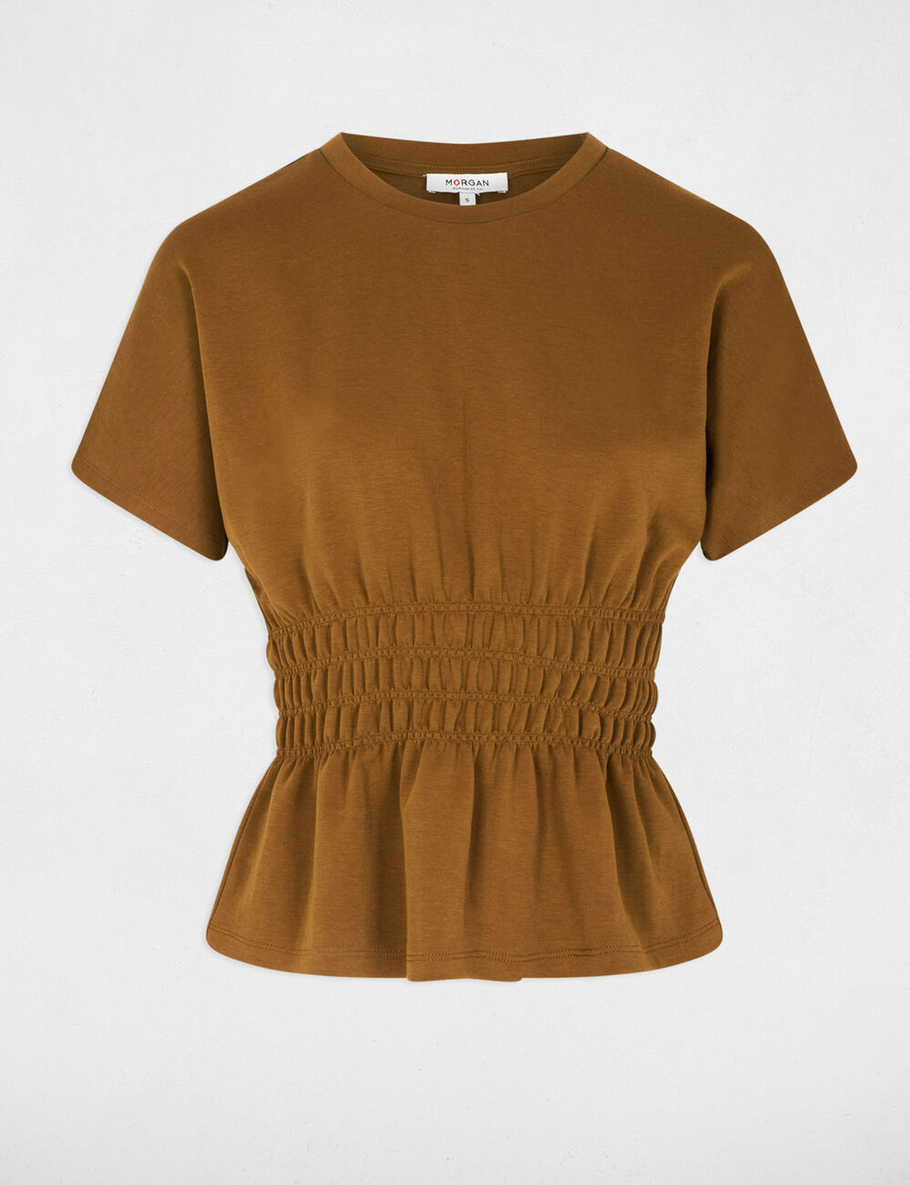 T-shirt droit col rond camel femme