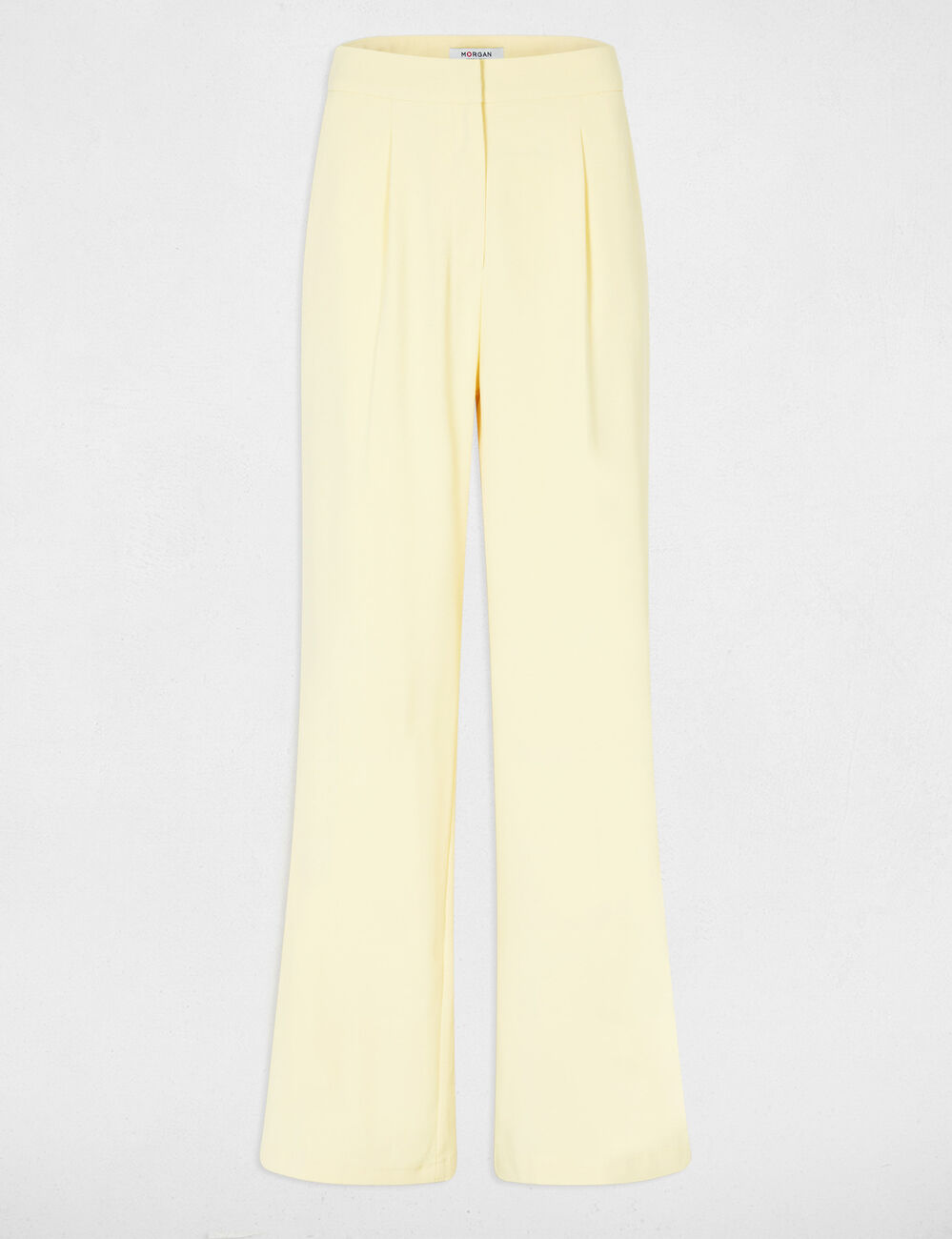 Pantalon large taille haute jaune clair femme