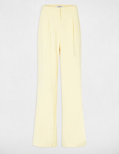 Pantalon large taille haute jaune clair femme