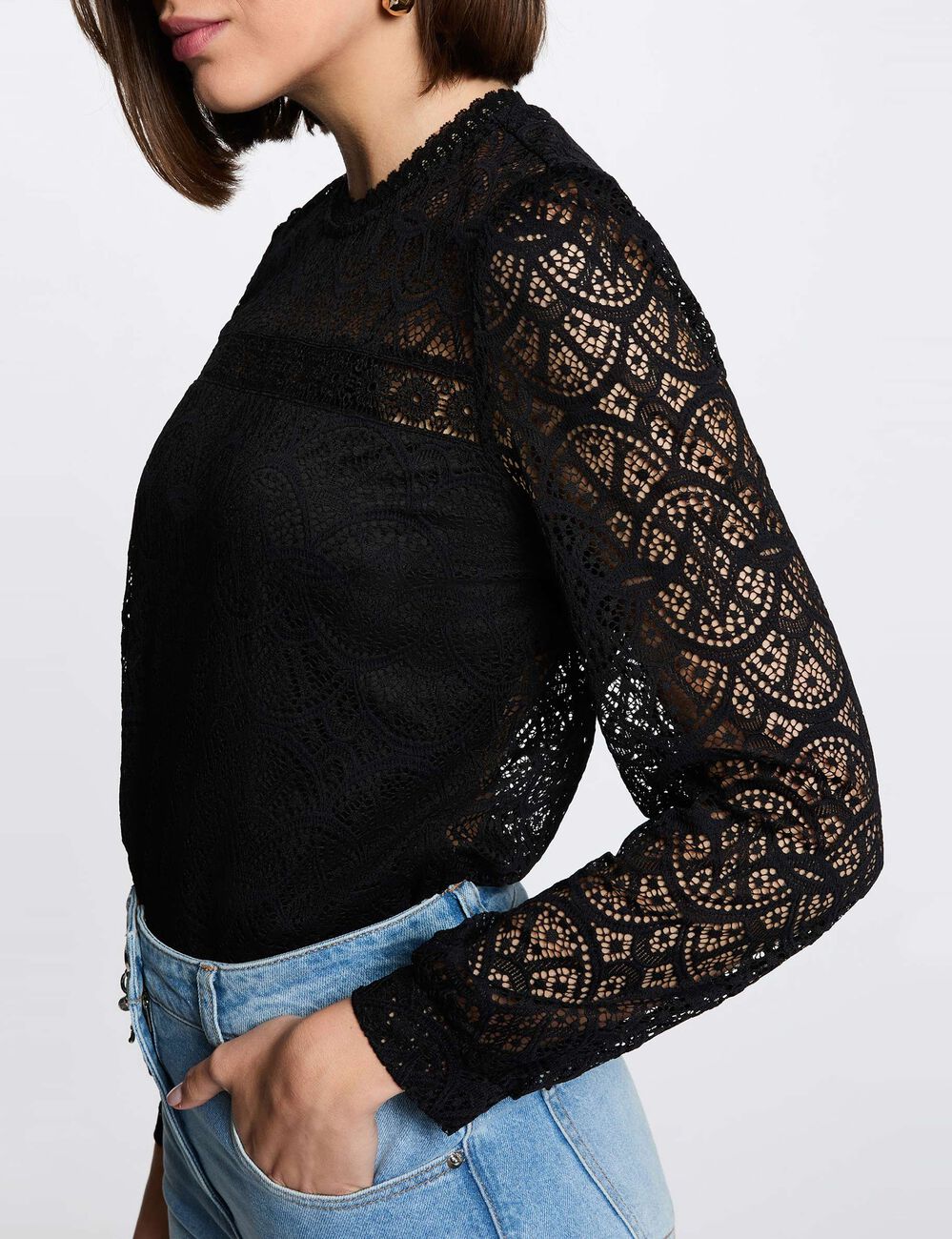 T-shirt kant lange mouwen zwart vrouw