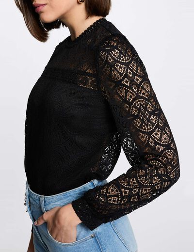 T-shirt kant lange mouwen zwart vrouw