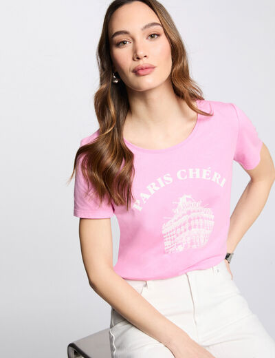 T-shirt à inscription rose femme