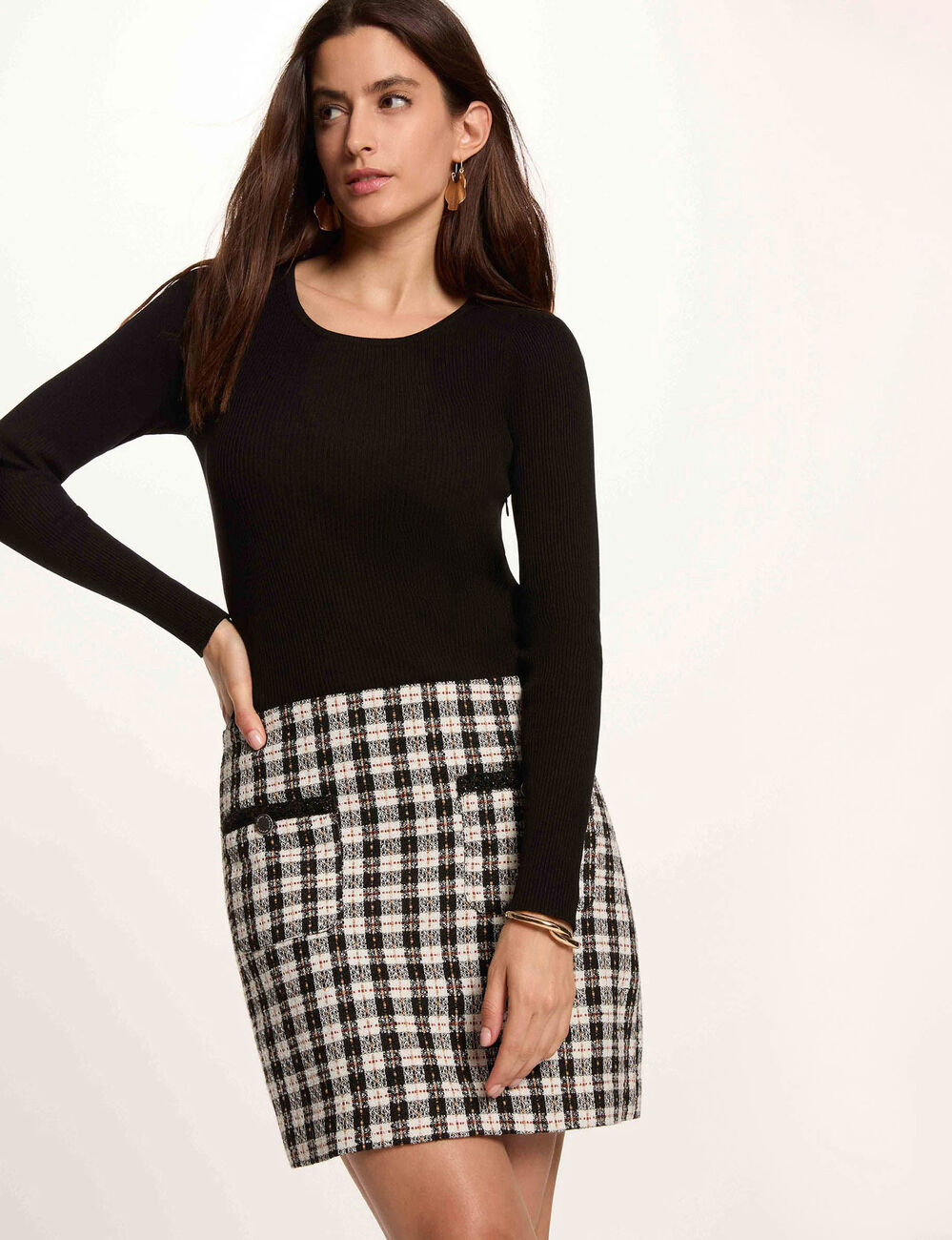 Korte tweed jurk zwart vrouw