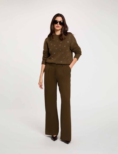 Hoge taille wijde broek brons vrouw