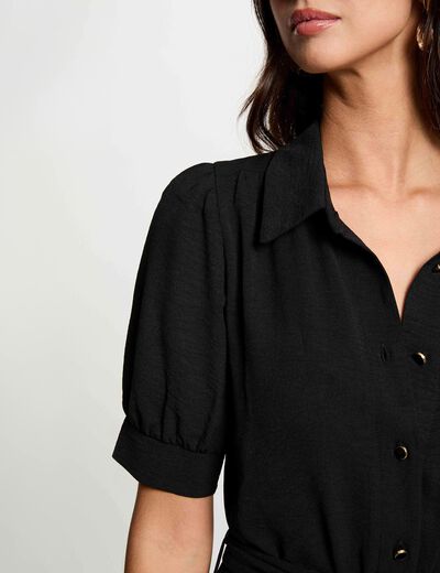 Jurk met pofmouwen in tricot zwart vrouw