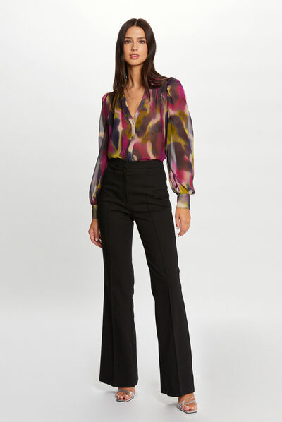 City flare broek met figuurnaden zwart vrouw
