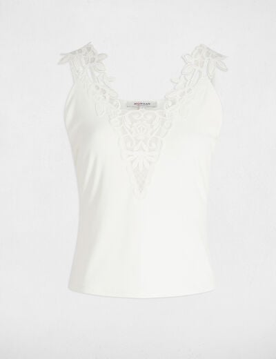 Tanktop met fijne bandjes helder wit vrouw