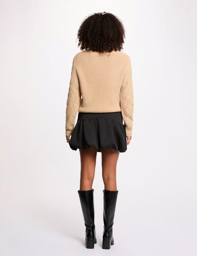 Trui met fantasiebreisel beige vrouw