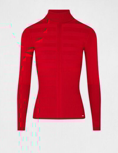 Pull col roul&eacute; ajust&eacute; rouge vin femme