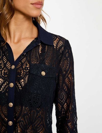 Korte kanten blouse marineblauw vrouw