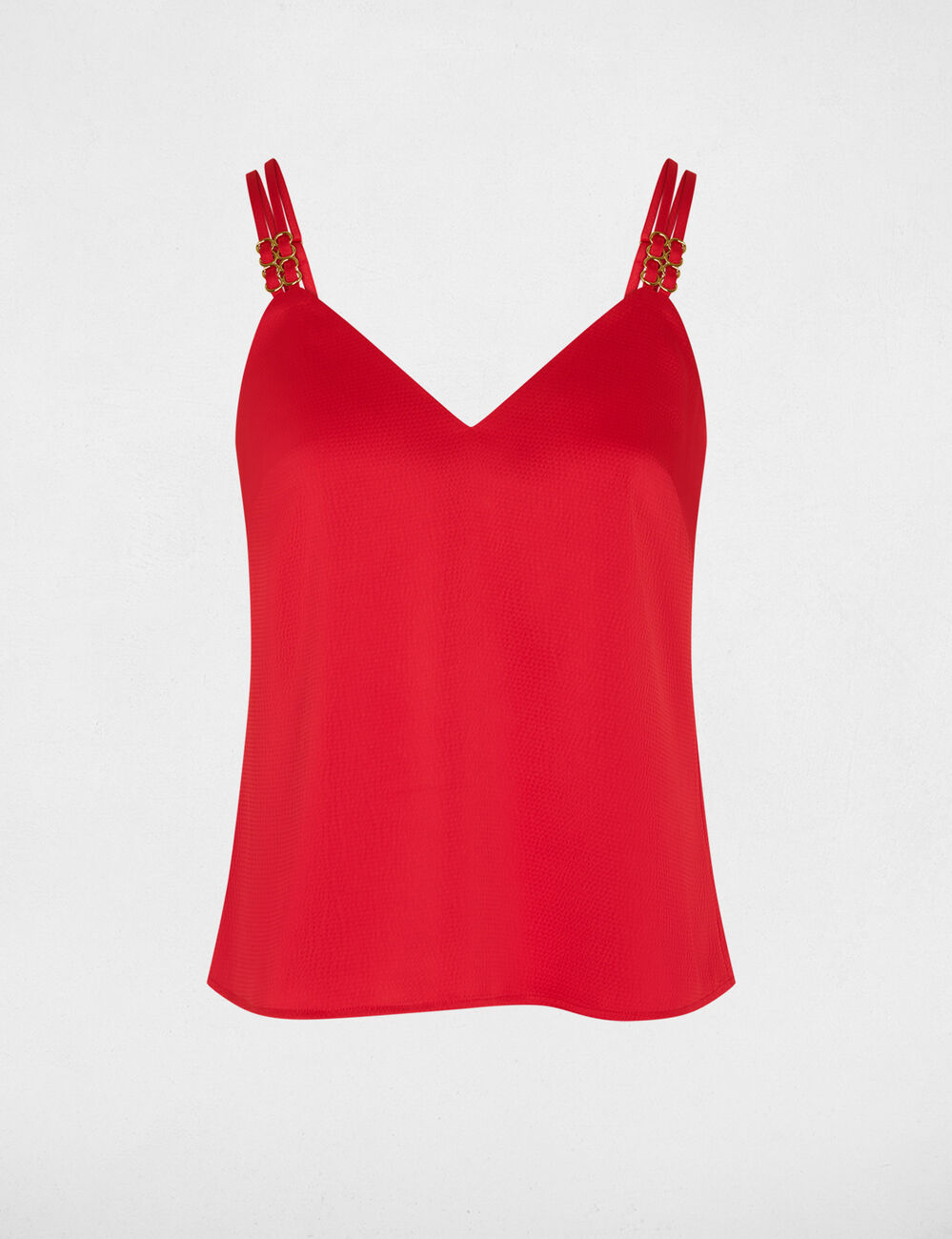 Satijnen top met bandjes koraalrood vrouw