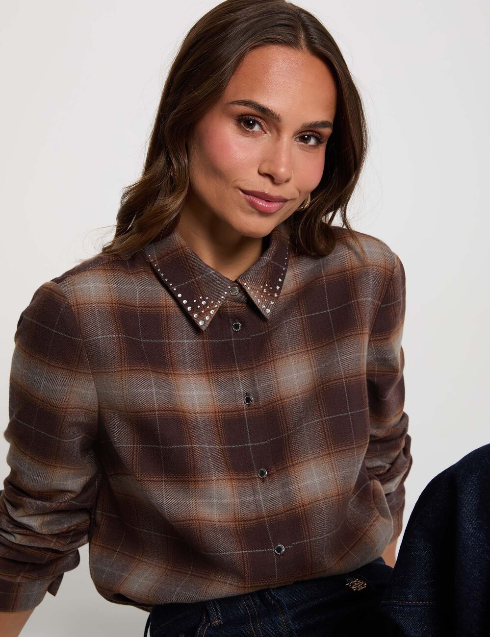 Chemise droite &agrave; carreaux multicolore femme