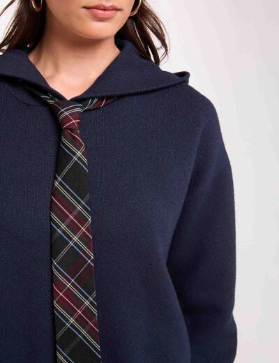 Pull &agrave; capuche bleu marine femme