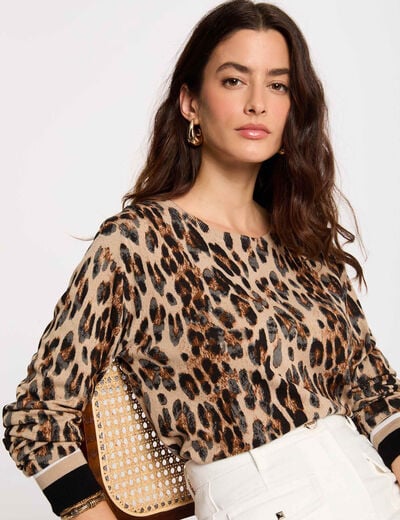 Trui met luipaardprint en ronde hals meerkleurig vrouw