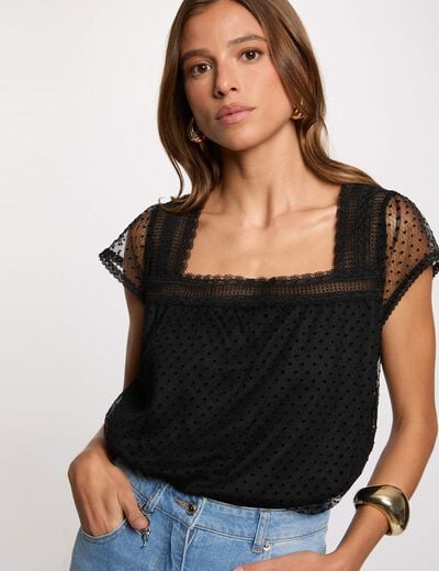 T-shirt kant vierkante hals zwart vrouw