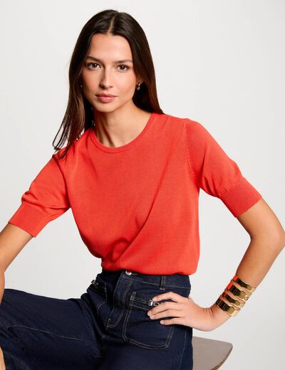 Trui met korte mouwen donker oranje vrouw