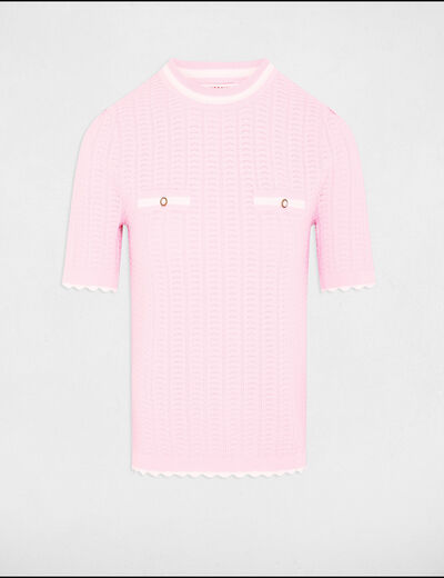 Pull manches courtes rose pastel femme