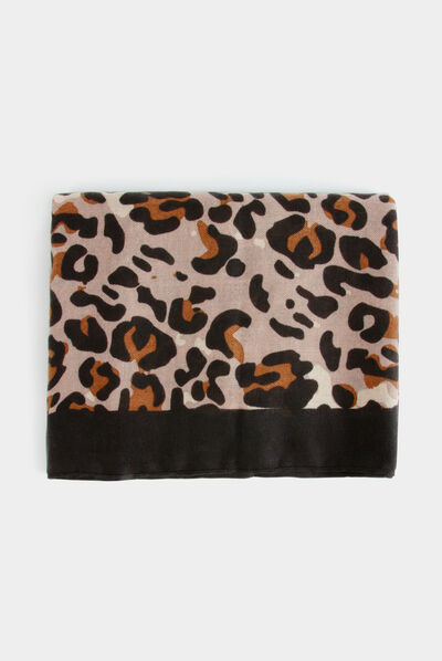 Foulard imprimé animalier marron femme