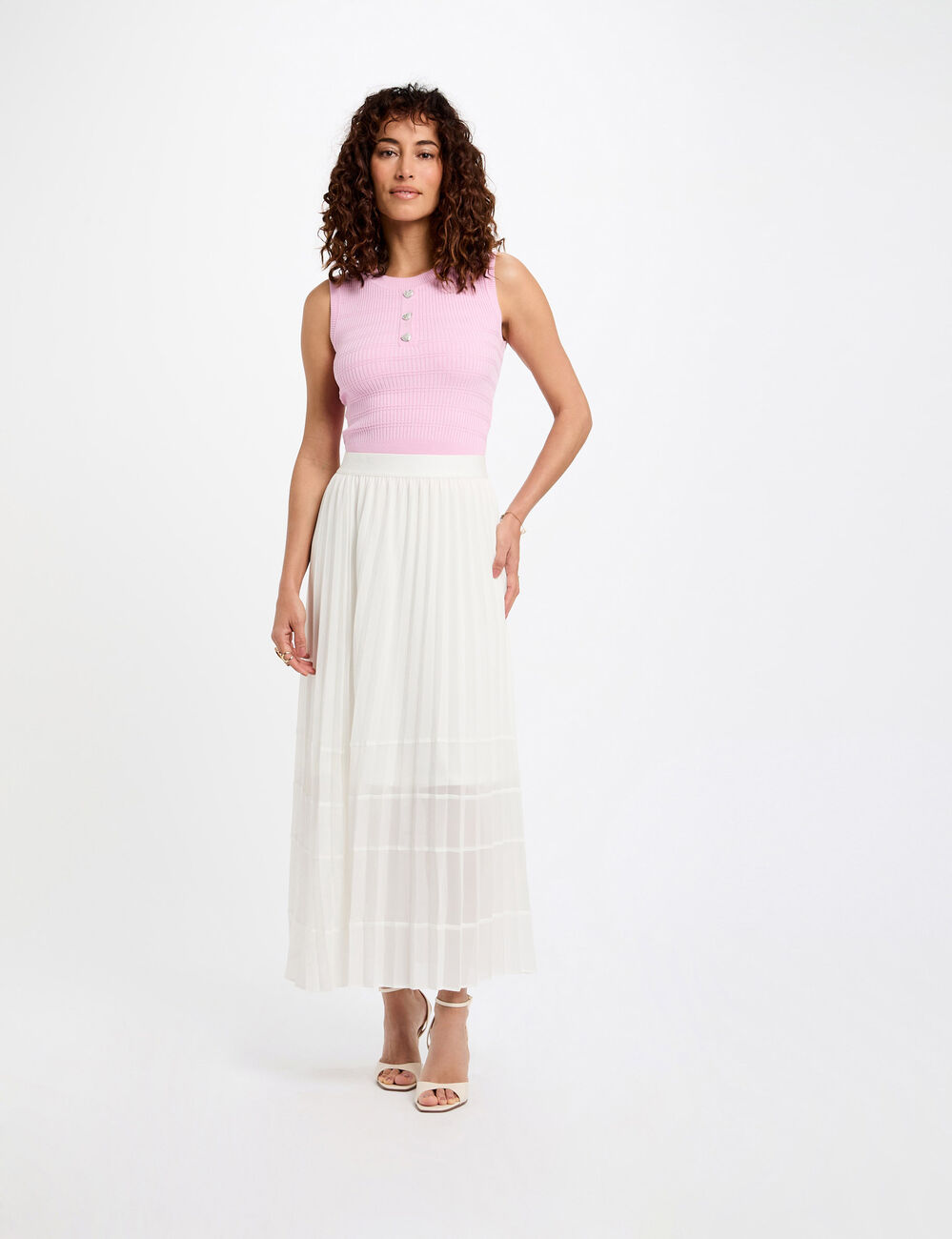 Débardeur maille sans manches rose pastel femme