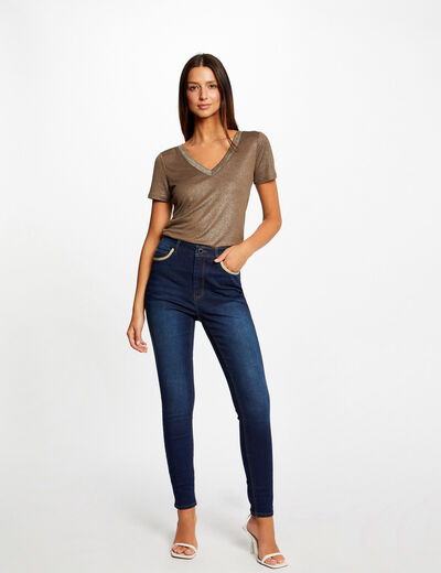 Skinny jeans met metalen banden raw jeans vrouw
