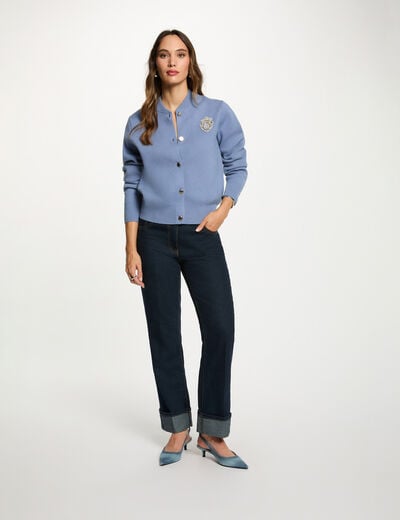 Rechte jeans met strass ruw denim vrouw