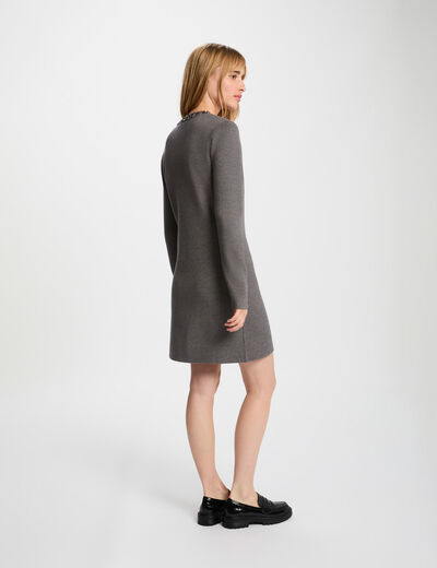 Robe tricot col rond gris fonc&eacute; femme