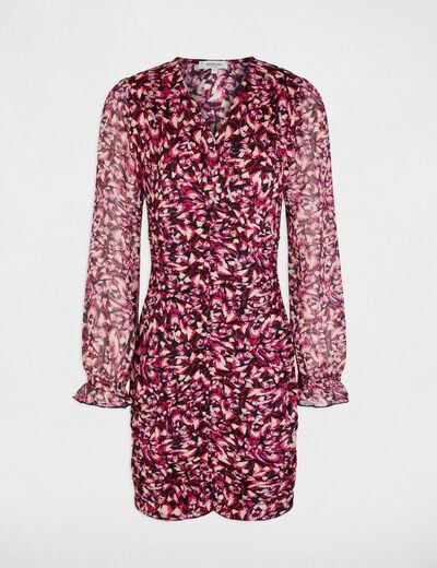 Robe cache-coeur manches 3/4 multicolore femme