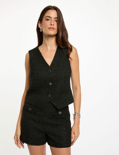 Short ajusté tweed noir femme