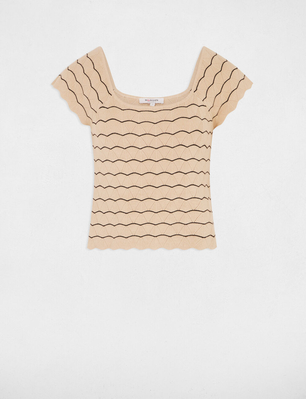 Trui met korte mouwen beige vrouw