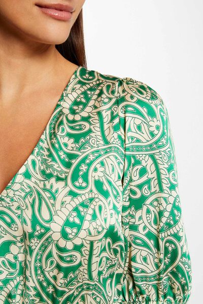 Robe cintrée dos ouvert satin imprimée multico femme