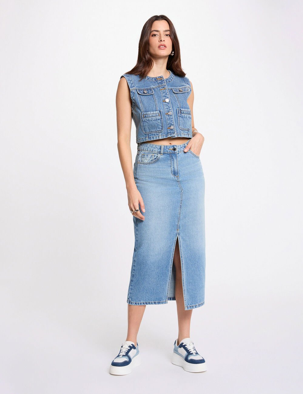 Veste jean sans manches denim stone femme