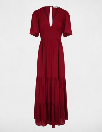 Robe longue col v bordeaux femme